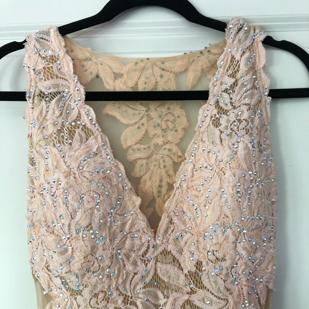 Jovani Peach Rhinestone Mermaid Gown